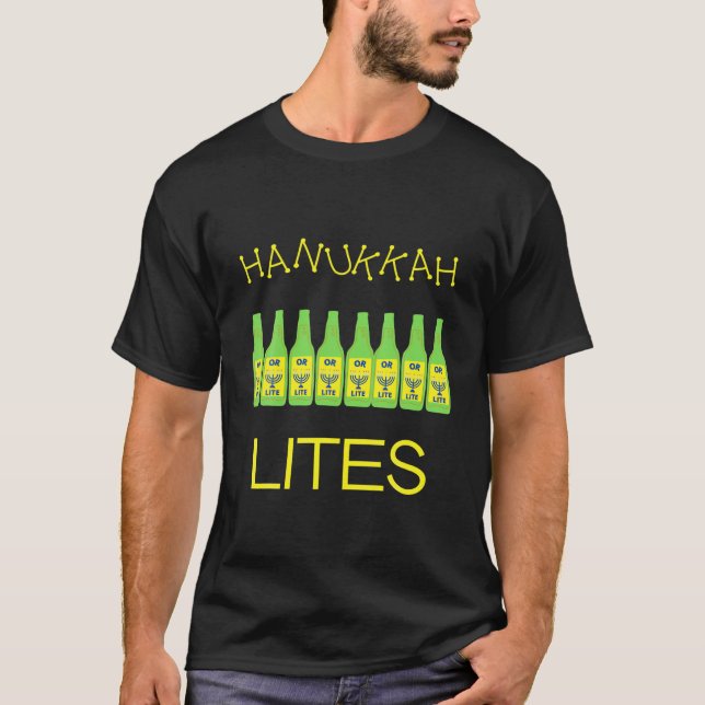 Hanukkah Lites Funny Jewish Beer Drinkers T-Shirt (Front)