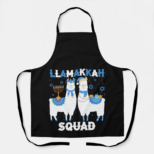 Hanukkah Llama Christmas Happy Llamakah Squad Cute Apron (Front)
