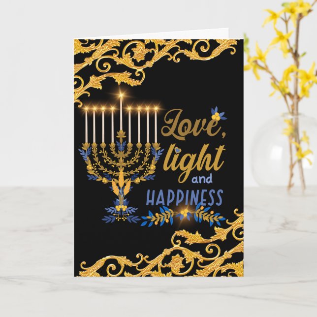 Hanukkah Love, Light and Happiness  Card (Yellow Flower)