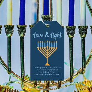 Hanukkah Love & Light Custom Menorah Blue Party Gift Tags