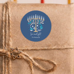 Hanukkah Love & Light Floral Menorah  Classic Round Sticker<br><div class="desc">Hanukkah Love & Light Floral Menorah stickers. Personalise the custom text above. You can find additional coordinating items in our "Floral Hanukkah Menorah and Dreidel" collection.</div>