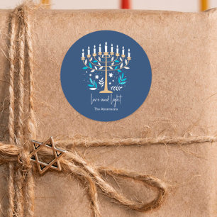 Hanukkah Love & Light Floral Menorah  Classic Round Sticker