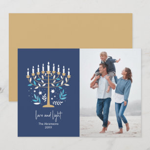 Hanukkah Love & Light Floral Menorah Photo Card