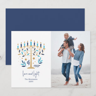 Hanukkah Love & Light Floral Menorah Photo Card