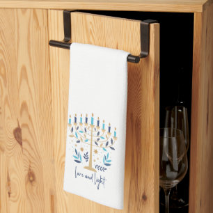 Hanukkah Love & Light Floral Menorah Tea Towel