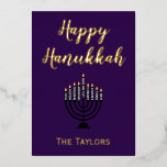 Hanukkah Menorah<br><div class="desc">A lovely greeting card for Hanukkah, this design features "Happy Hanukkah" on a lovely purple background. The centre has a menorah with a place to insert your family's name at the bottom. The back continues with the beautiful purple background. There is a message of blessings included. Order yours today! Menorah:...</div>