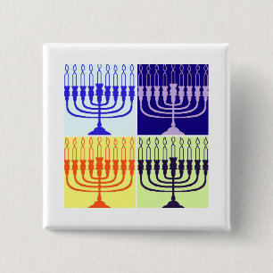 Hanukkah Menorah 15 Cm Square Badge