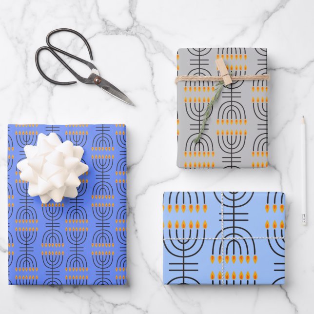 Hanukkah Menorah Abstract Design  Wrapping Paper S (Front)