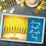 Hanukkah Menorah Artsy Yellow Gold Shining Bright Acrylic Tray<br><div class="desc">“Shining bright all night long.” A close-up photo of a bright, colourful, yellow gold artsy menorah photo with teal accents helps you usher in the holiday of Hanukkah in style. Feel the warmth and joy of the holiday season whenever you use this stunning, colourful Hanukkah serving tray. 4 sizes to...</div>