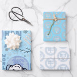 Hanukkah Menorah Blue Oy To The World Holiday Pack Wrapping Paper Sheet<br><div class="desc">trio of three different hanukkah patterns</div>