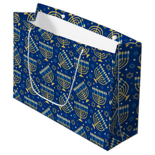 Hanukkah Menorah Blue Star Jewish Large Gift Bag