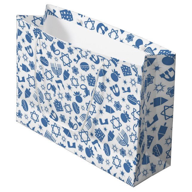 Hanukkah Menorah Blue Star Jewish  Large Gift Bag (Front Angled)