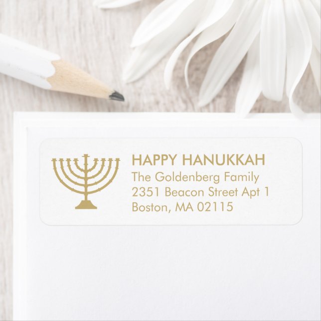 Hanukkah menorah custom gold and white modern (Insitu)