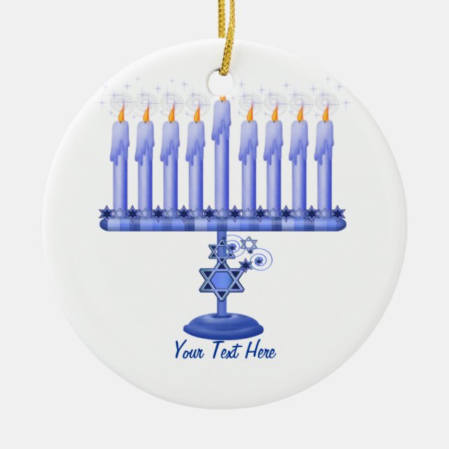 Hanukkah Menorah (customisable) Ceramic Tree Decoration (Front)