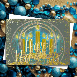 Hanukkah Menorah Drawing Yellow Blue Grey