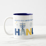HANUKKAH Menorah Dreidel Coffee Mug<br><div class="desc">Our Hanukkah Greeting Mug with a dreidel, menorah, jelly doughnut, and Jewish stars of David is a beautiful, fun way to wish family and friends a Happy Hanukkah in style. Personalise with your custom Greeting to make it truly one of a kind. Enquiries: message us or email bestdressedbread@gmail.com Happy Hanukkah!...</div>