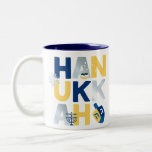 HANUKKAH Menorah Dreidel Coffee Mug<br><div class="desc">Our Hanukkah Greeting Two-tone MUG with a dreidel, menorah, jelly doughnut, and Jewish stars of David is a beautiful, fun way to wish family and friends a Happy Hanukkah in style. . Personalise with your custom greeting on the reverse to make it truly one of a kind. Enquiries: message us...</div>