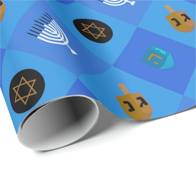 Hanukkah Menorah Dreidels star Wrapping Paper (Roll Corner)