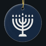 Hanukkah menorah festival of lights blue modern ceramic tree decoration<br><div class="desc">"Happy Hanukkah" ceramic round ornament with Menorah.</div>
