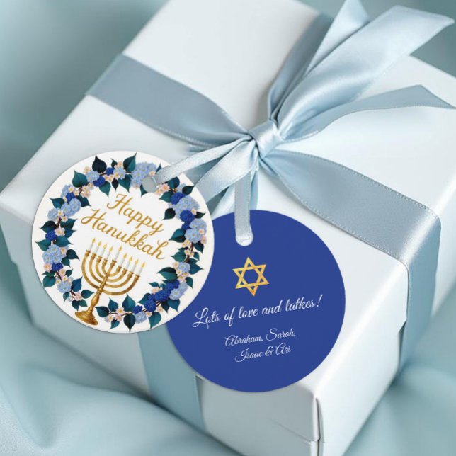 Hanukkah Menorah Floral Gift Tag (Happy Hanukkah Gift Tag)