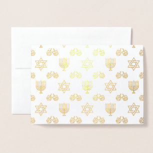 Hanukkah Menorah Gold Foil Pattern Holiday Card