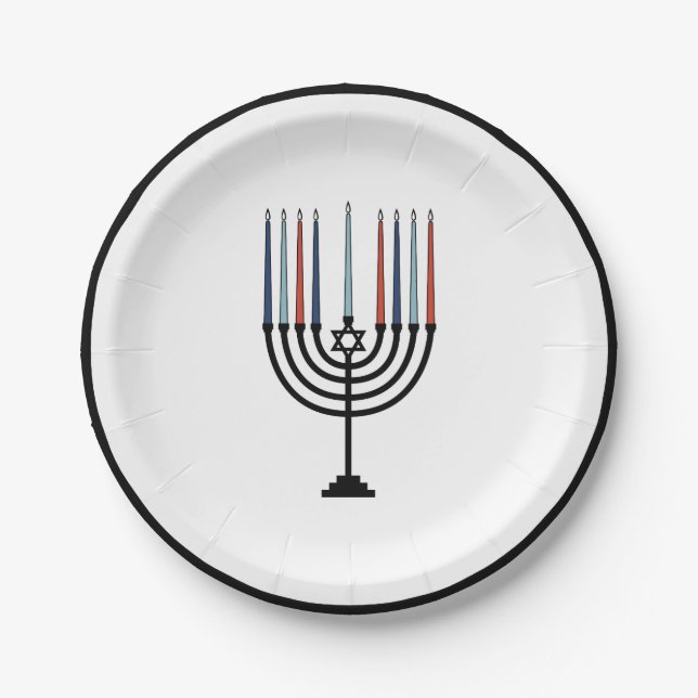 Hanukkah Menorah Holiday Paper Plate (Front)