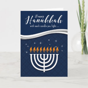Hanukkah Menorah in Blue and White Modern Theme Holiday Card