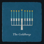 Hanukkah Menorah in Blue Custom Family Name Trivet<br><div class="desc">This stylish custom trivet features a Hanukkah themed design of a minimalist menorah in blue. Personalise it with your name. Great gift idea!</div>