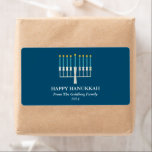 Hanukkah Menorah in Blue Personalised<br><div class="desc">Simple Hanukkah greeting with a lit menorah illustration in blue. All text can be customised so you can use your preferred Hanukkah spelling.</div>