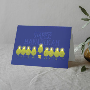 Hanukkah Menorah Olives, Blue Folded Group Card