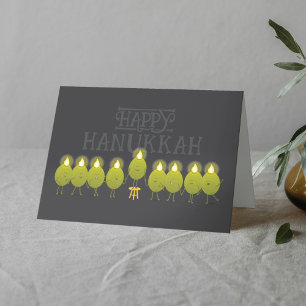 Hanukkah Menorah Olives, Dark Grey Folded Group Card