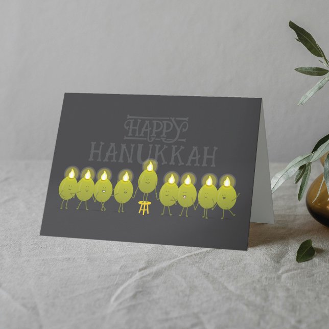 Hanukkah Menorah Olives, Dark Grey Folded Group Card (Creator Uploaded)