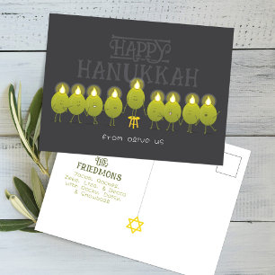 Hanukkah Menorah Olives, Dark Grey Group Postcard