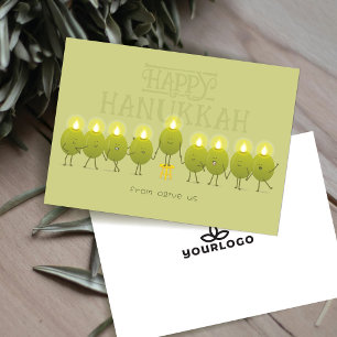 Hanukkah Menorah Olives Green Company Logo Holiday Card