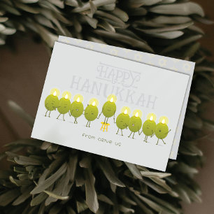 Hanukkah Menorah Olives Grey Group Holiday Card
