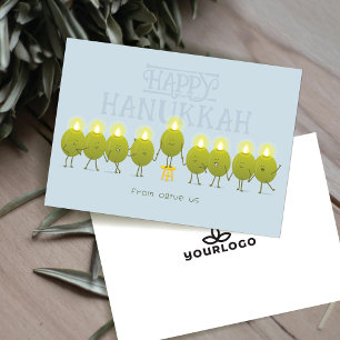 Hanukkah Menorah Olives Pale Blue Company Logo Holiday Card