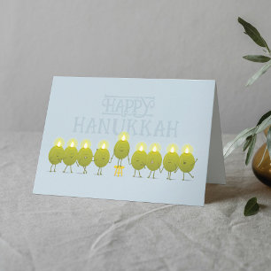 Hanukkah Menorah Olives, Pale Blue Folded Group Card