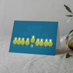 Hanukkah Menorah Olives, Teal Blue Folded Group Card