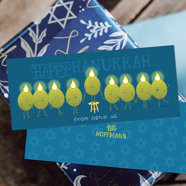 Hanukkah Menorah Olives | Teal Blue Group Card (Creator Uploaded)