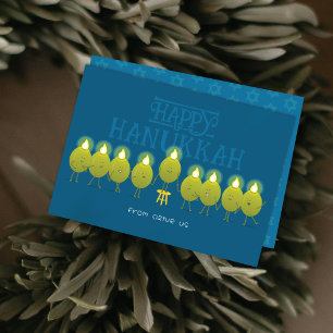 Hanukkah Menorah Olives   Teal Blue Group Holiday Card