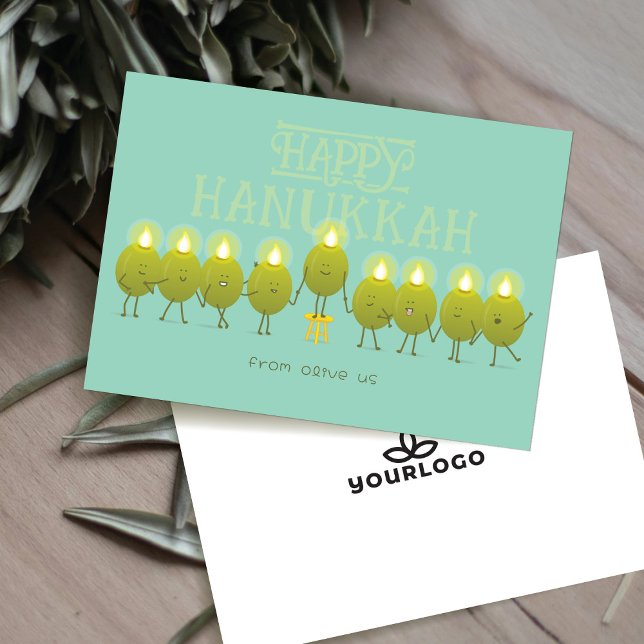 Hanukkah Menorah Olives | Teal Green Company Logo Holiday Card (Creator Uploaded)