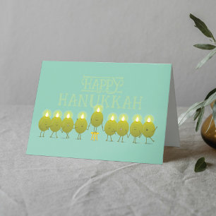 Hanukkah Menorah Olives, Teal Green Folded Group Card