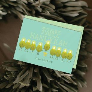 Hanukkah Menorah Olives Teal Green Group Holiday Card
