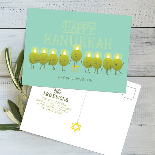Hanukkah Menorah Olives, Teal Green Group Postcard
