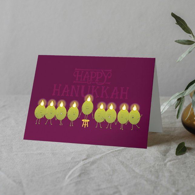 Hanukkah Menorah Olives, Wine Folded Group Card (Creator Uploaded)