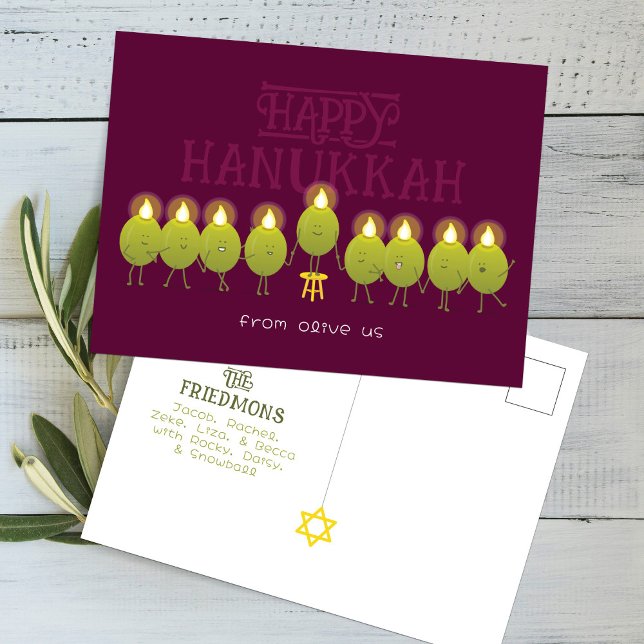Hanukkah Menorah Olives, Wine Group Postcard (Creator Uploaded)