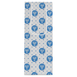 Hanukkah Menorah on Polka Dots Wine Gift Bag