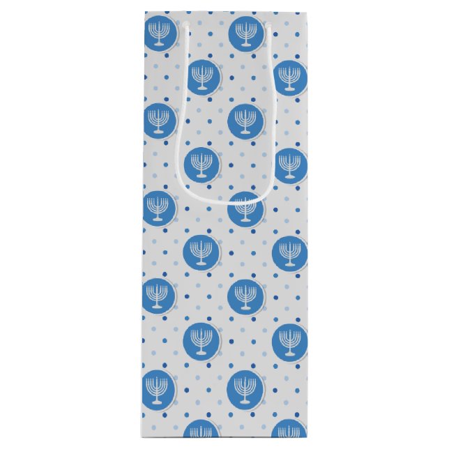Hanukkah  Menorah on Polka Dots Wine Gift Bag (Front)