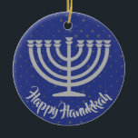 Hanukkah Menorah Ornament<br><div class="desc">.Hanukkah Menorah Ornament with customisable background colour and text</div>