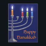 "Hanukkah Menorah." Postcard<br><div class="desc">"Hanukkah Menorah." is a digital painting made in Photoshop of a Hanukkah Menorah with candles lit for the third night. I hope you enjoy it.
Thank you,
Corbie Eva Crouse</div>
